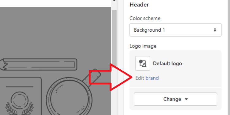 From the Header settings, click on Edit brand under the Logo image section.
