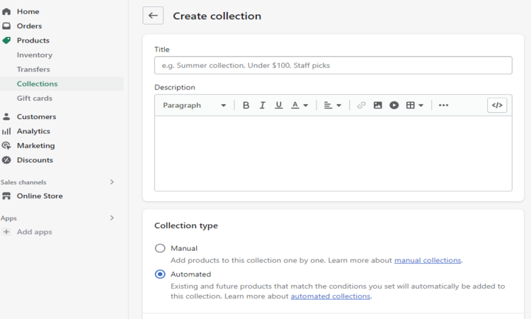 Select Collections from the list > Create Collections