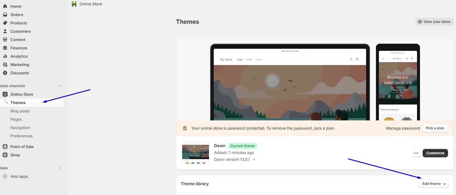 add a theme to your Shopify store