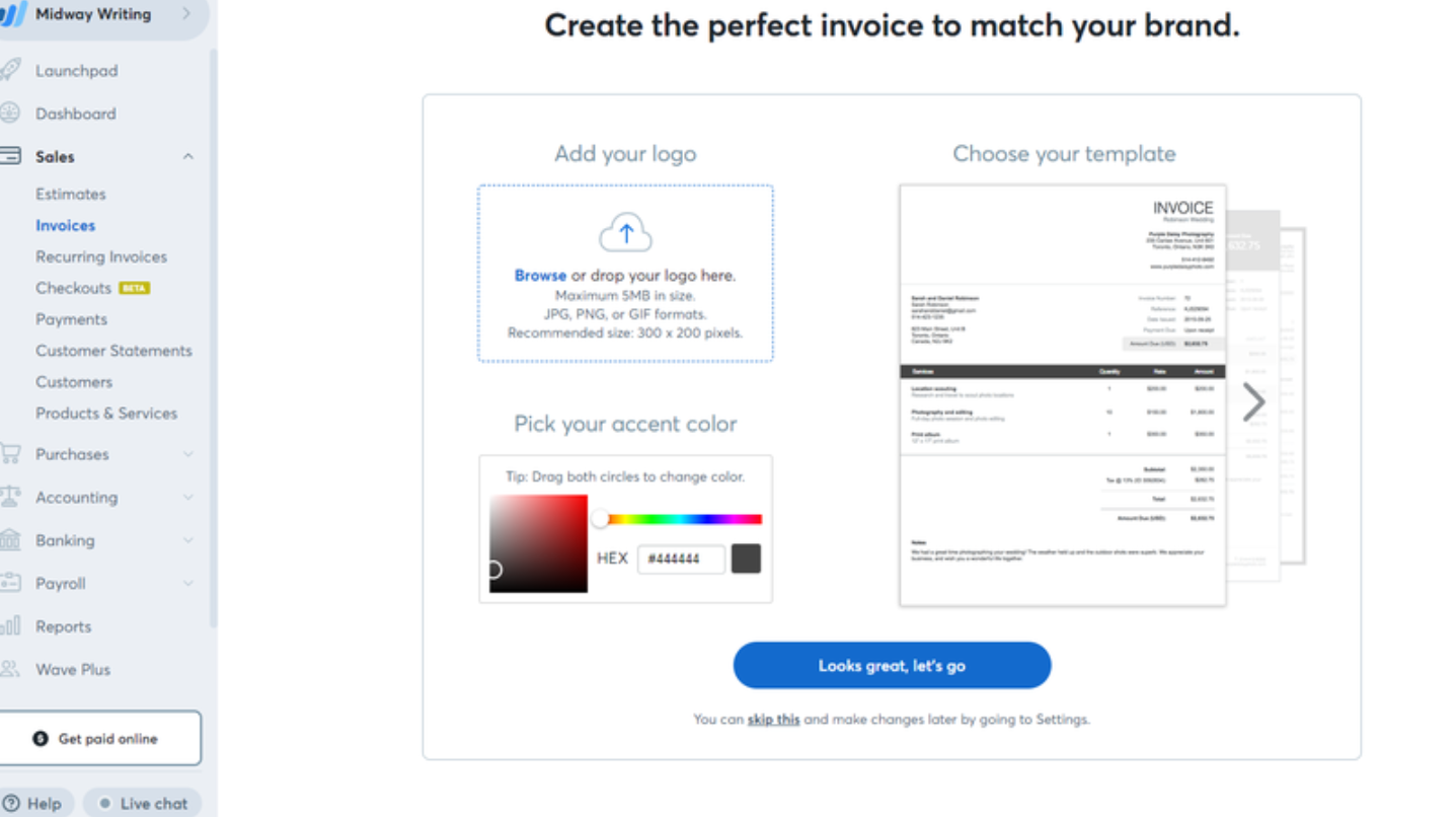  Wave's inbuilt design features allow users to customize their invoicing experience