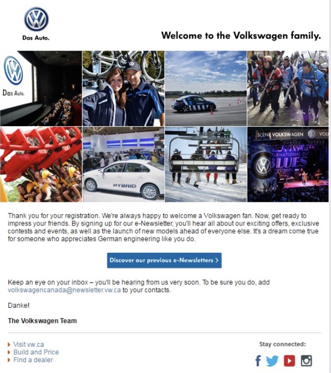 Welcome email from Volkswagen