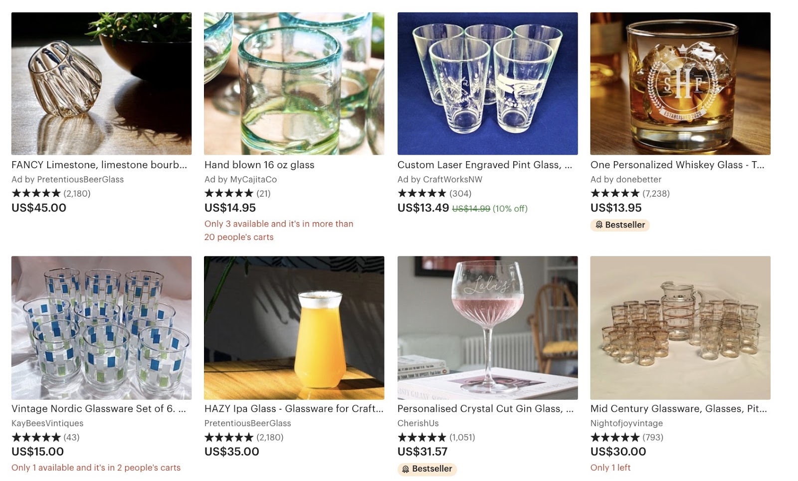 Selling glassware on Etsy