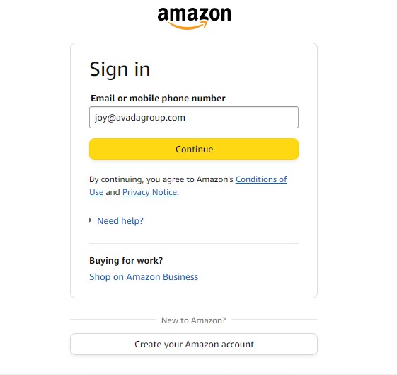 Log in to your Amazon account