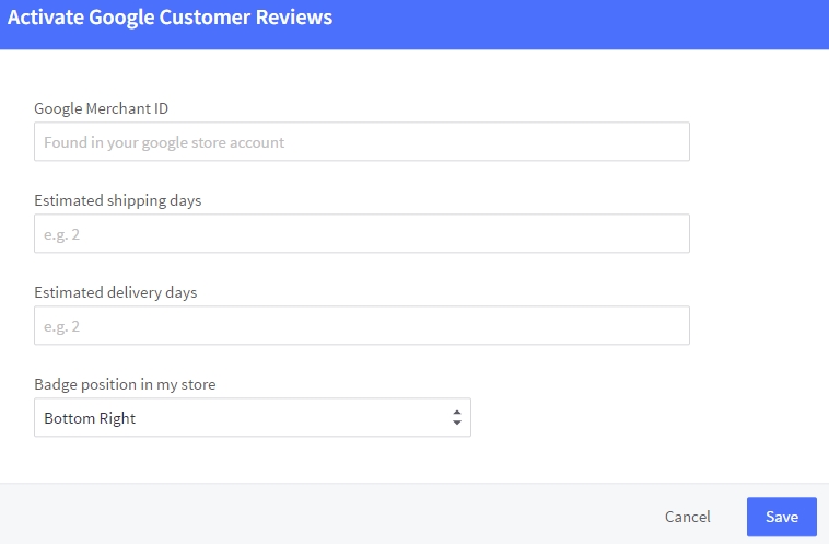 Choose where you want the Google Customer Reviews emblem to appear on your shop