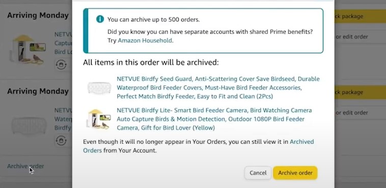 Confirm your decision by clicking Archive order