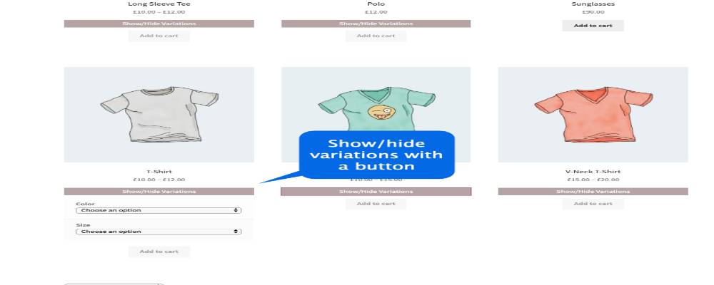 Show and hide variations so easy with Products By Attributes & Variations for Woocommerce