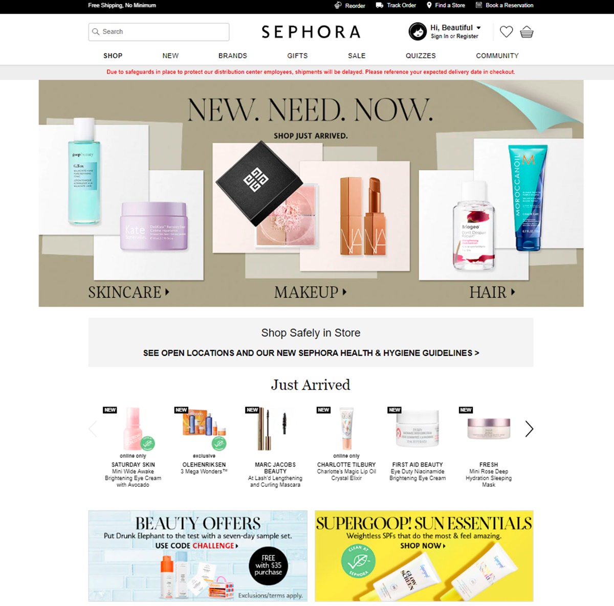 Here is an example of the homepage of Sephora.