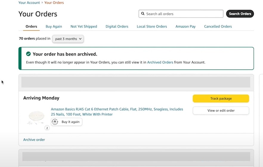 After that, you’ll receive a notice from Amazon confirming that your order has been archived