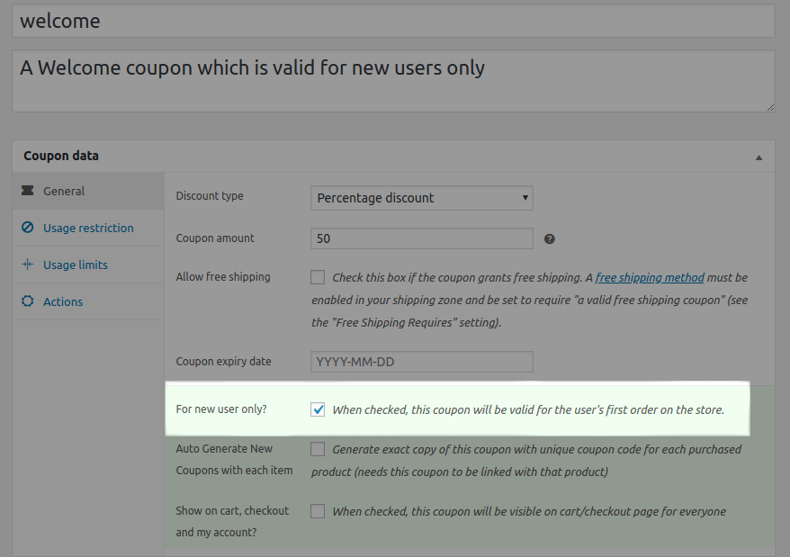 If you want to create coupons for new users only