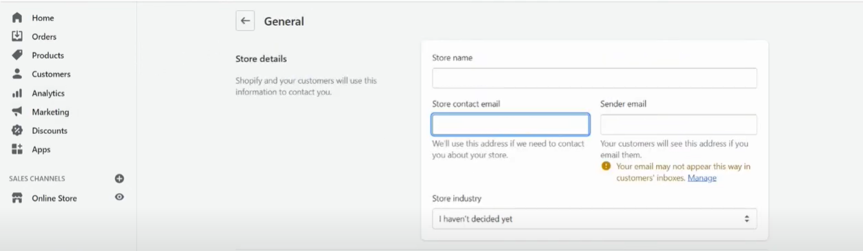 Change the store’s Contact email address and Sender email address