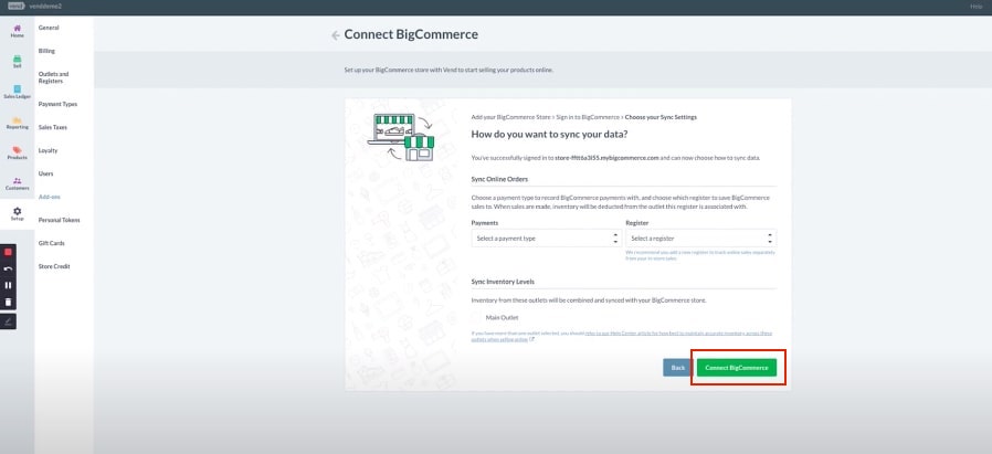 To start integration, click Connect BigCommerce