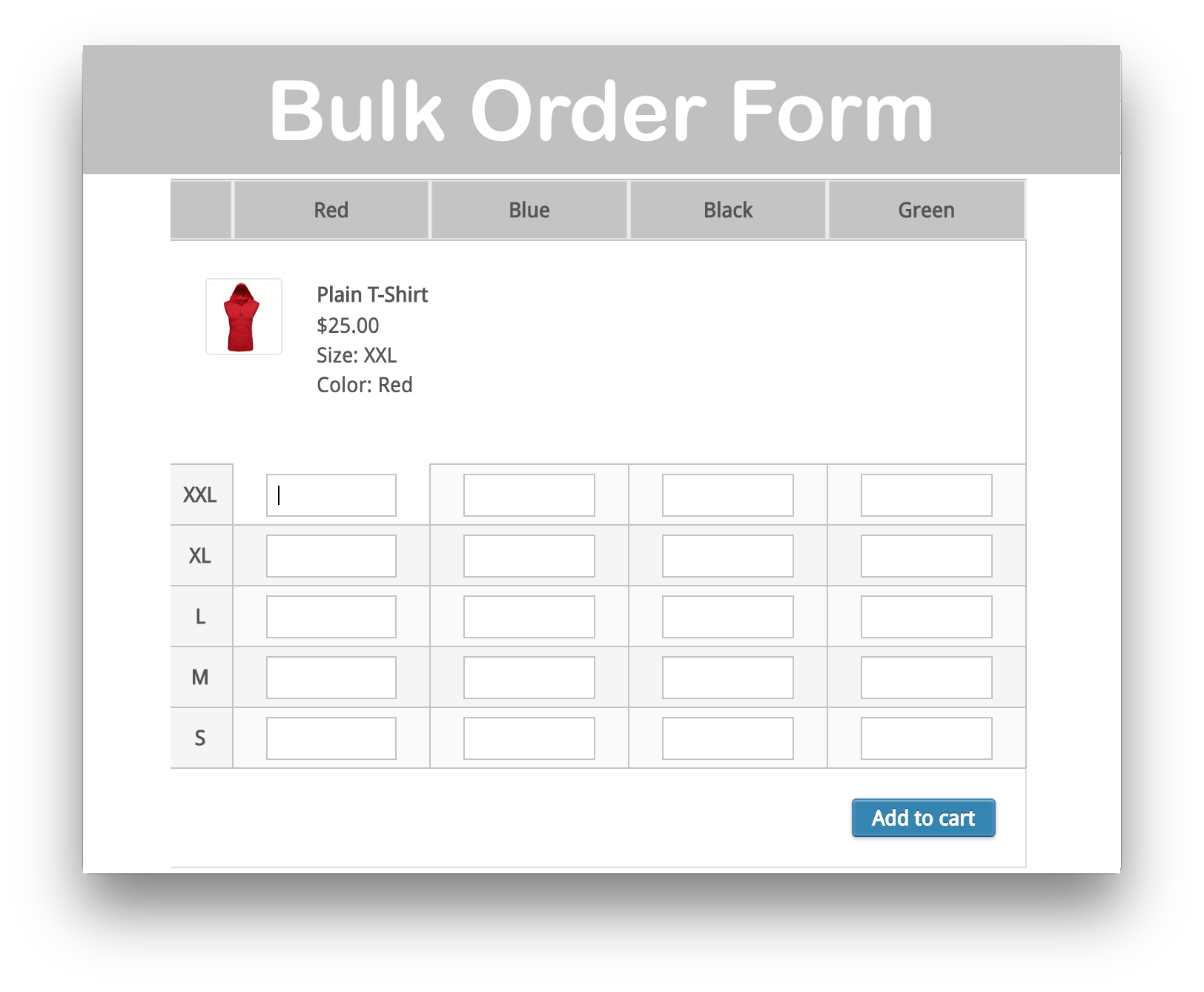 The order form of Bulk Variation Forms