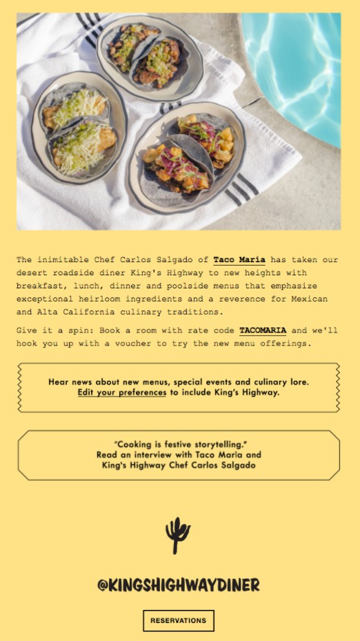 Culinary newsletters with Ace Hotel Palm Springs
