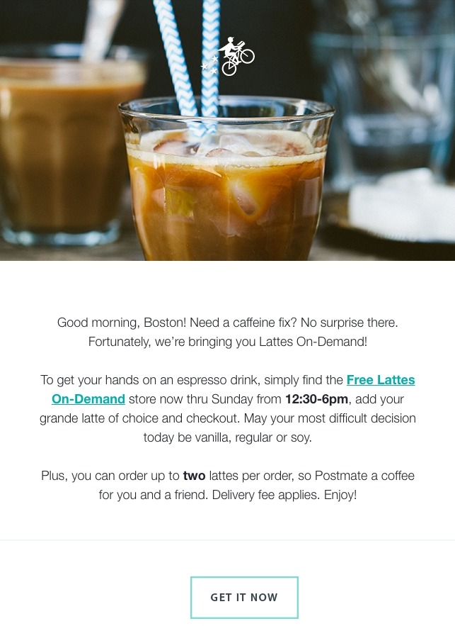 Marketing Email Examples from Postmate