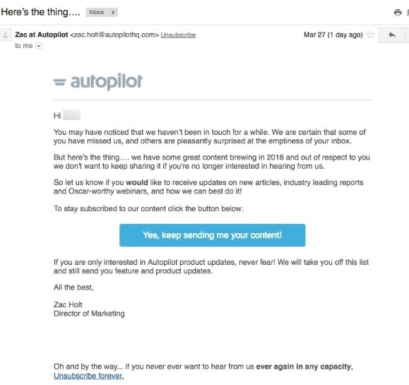 Autopilot's re-engagement email campaign