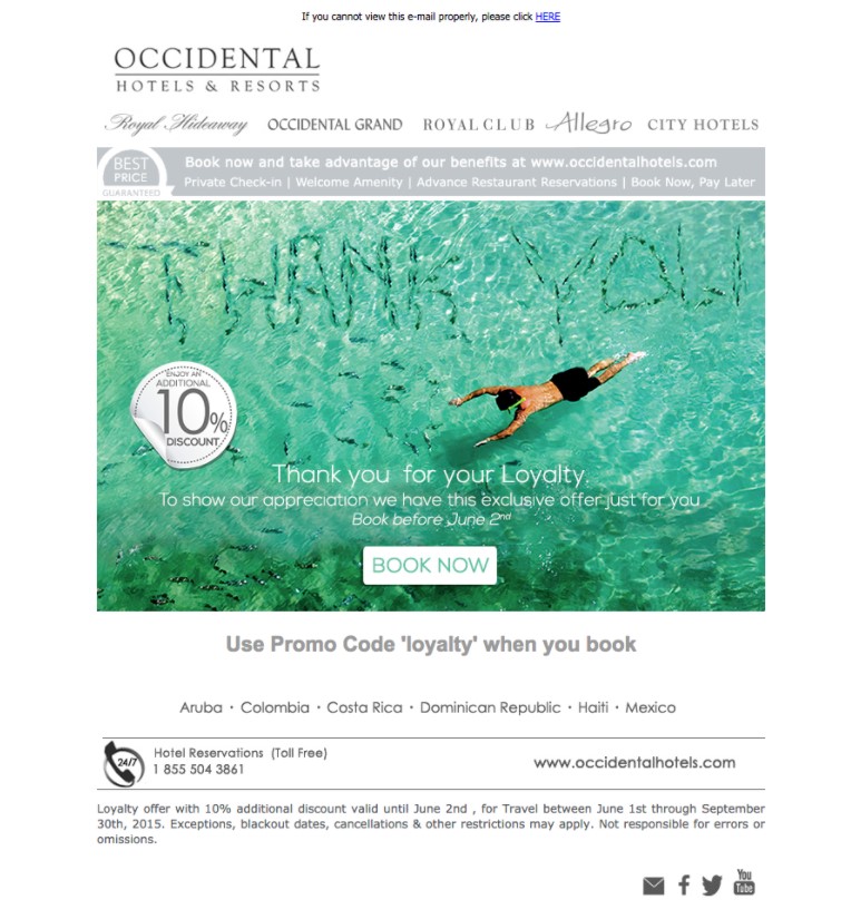 VIP emails with Occidental Hotels & Resorts