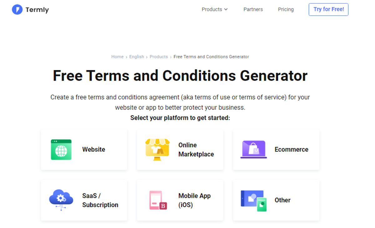 Termly.io Free Terms and Conditions Generator