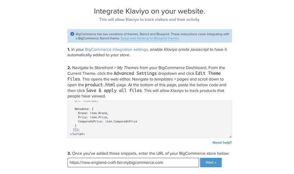 Install Klaviyo website tracking tool