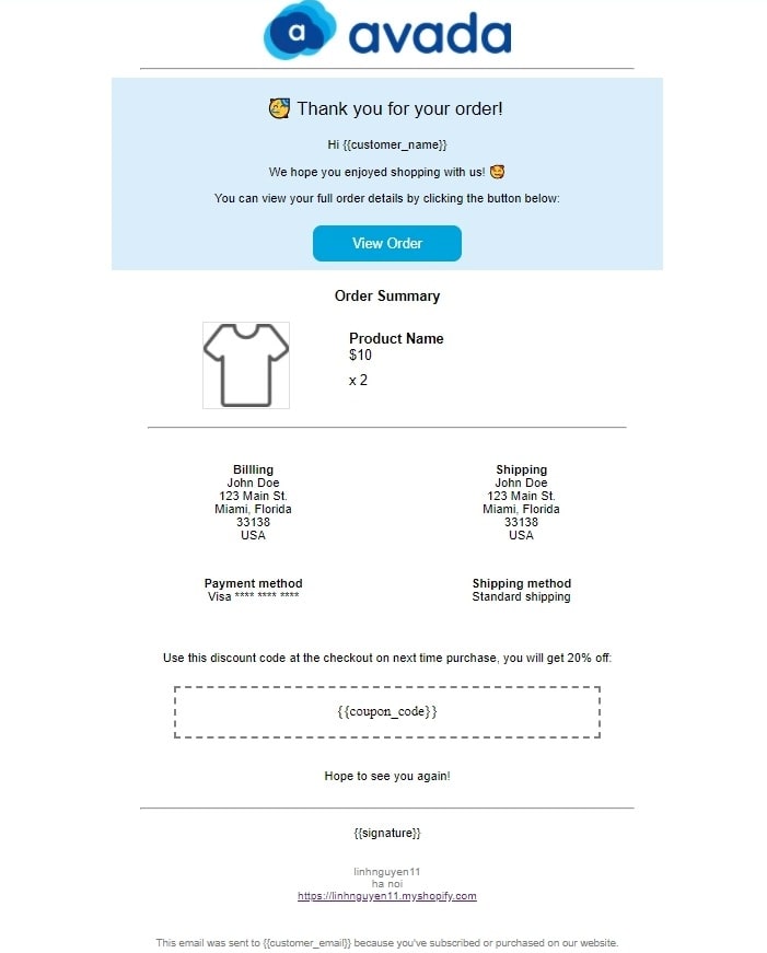 Order confirmation email templates