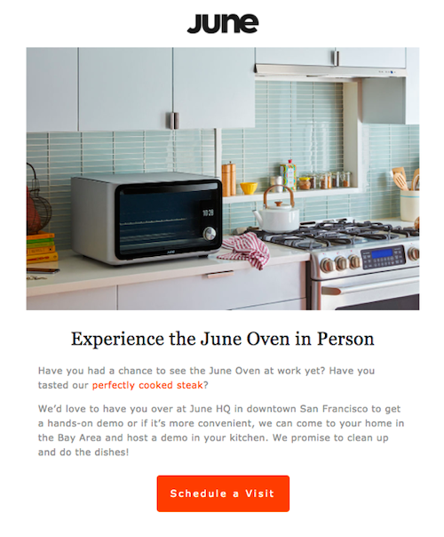 A minimalist email from June Oven
