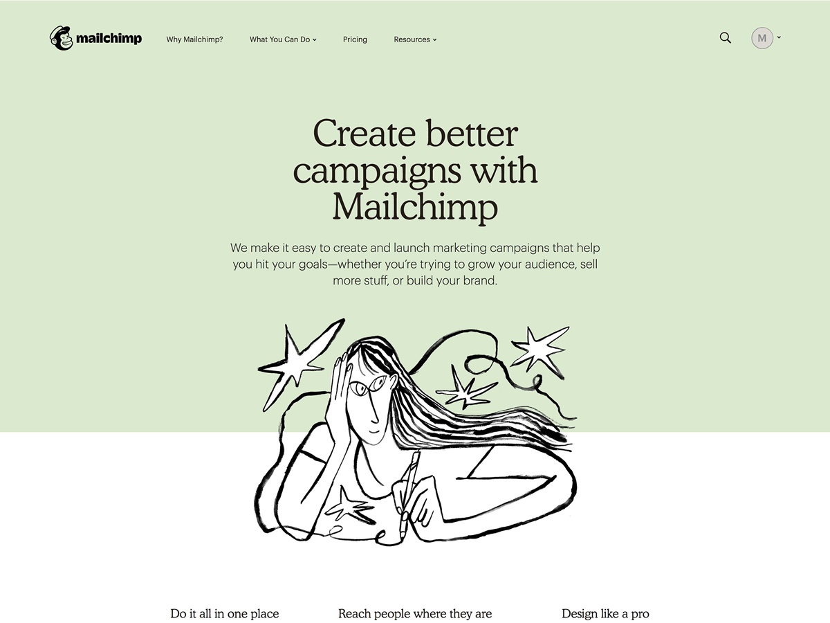 Mailchimp attracts users by its flat and modern designs