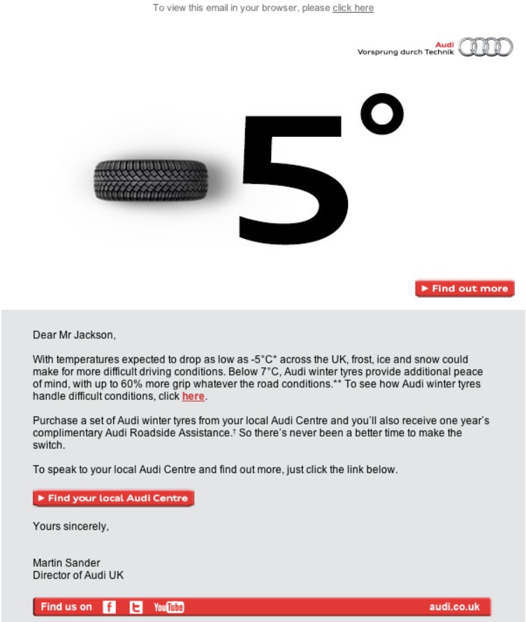 A cross-selling email from Audi