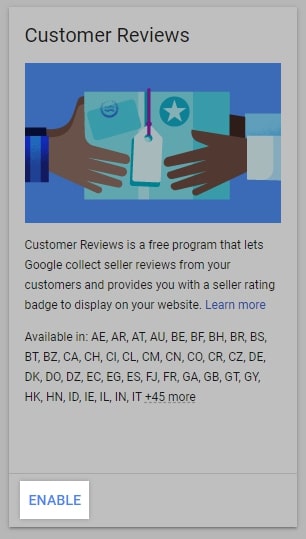 Find Google Customer Reviews and turn it on