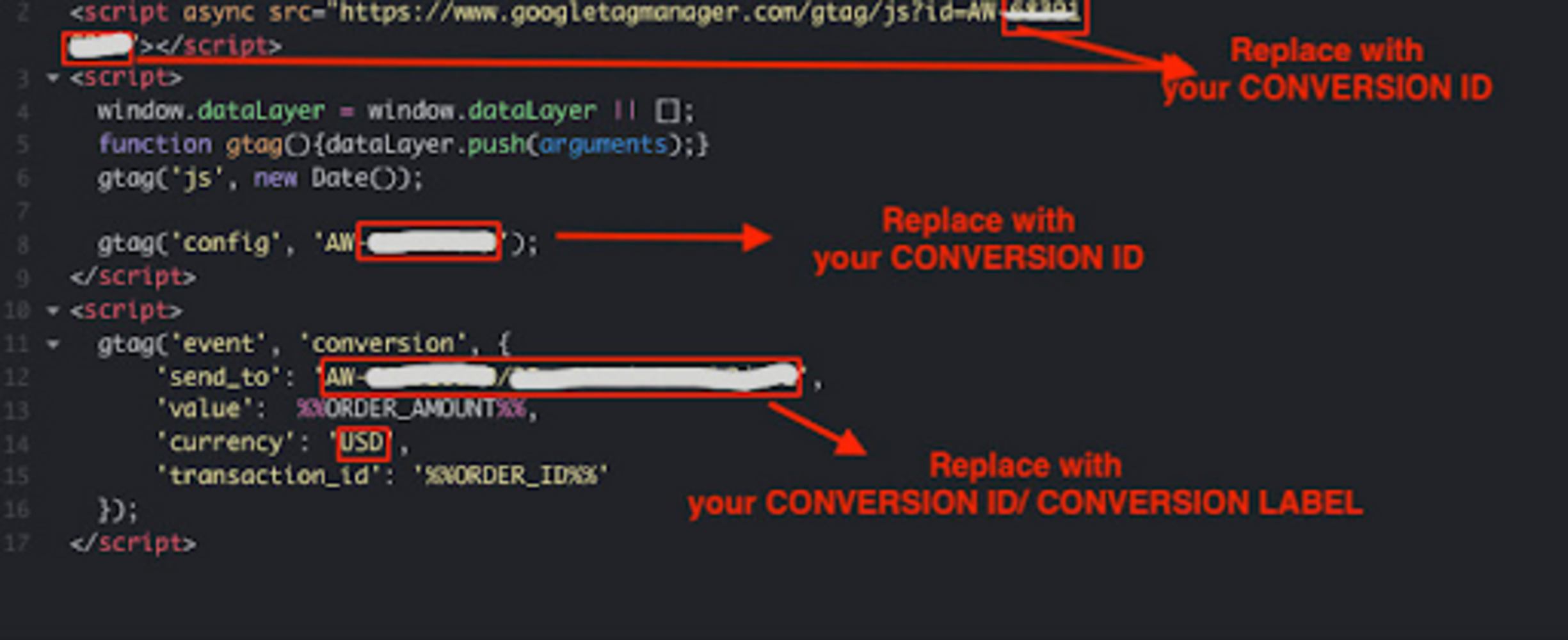 Replace the Conversion ID and Conversion Label