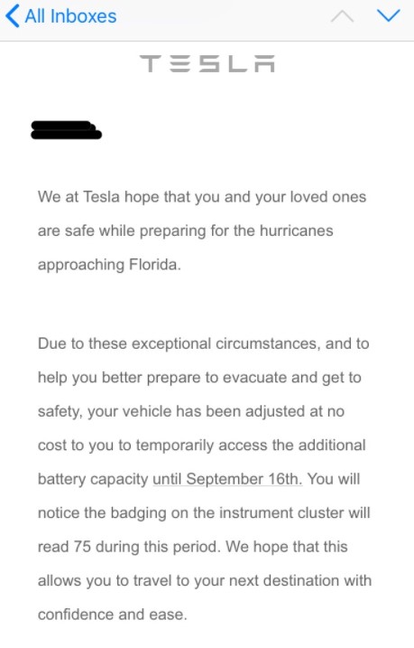 A tech updates emails from Tesla