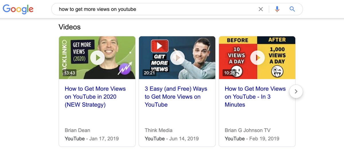 Youtube videos on the SERPs