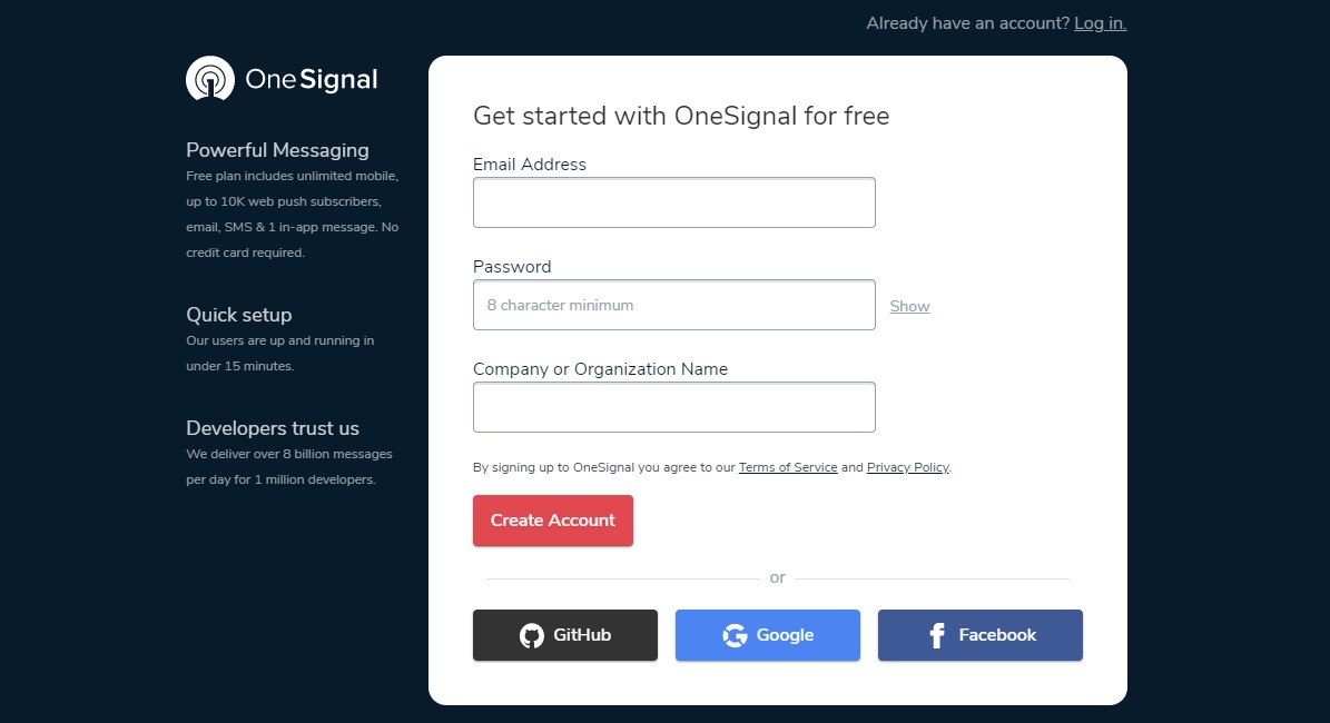 Create an OneSignal account