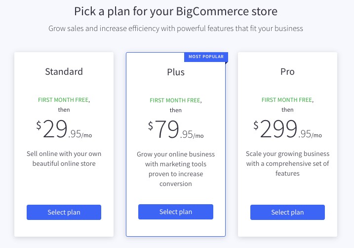 A few Price Plans by BigCommerce Source: LitExtension