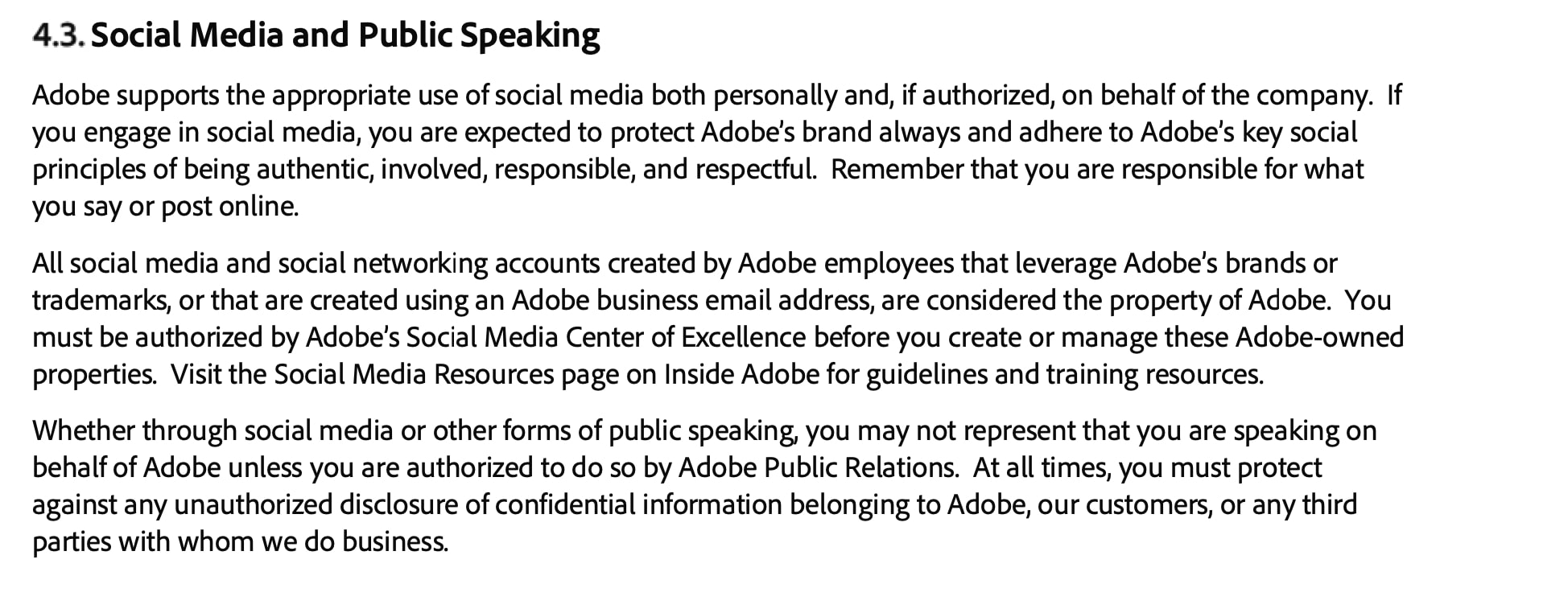 Adobe Social Media Policy.