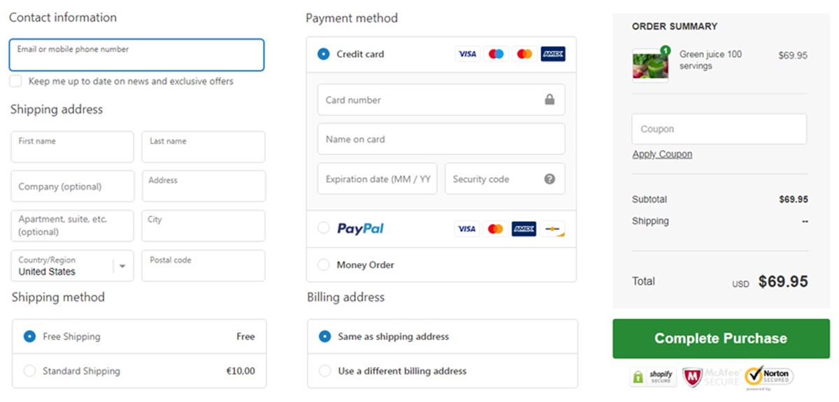 An example of Shopify's checkout process