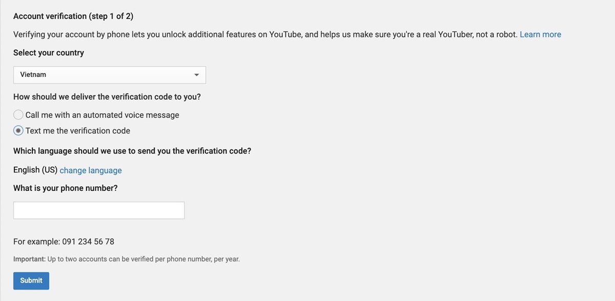 Verify your new YouTube account