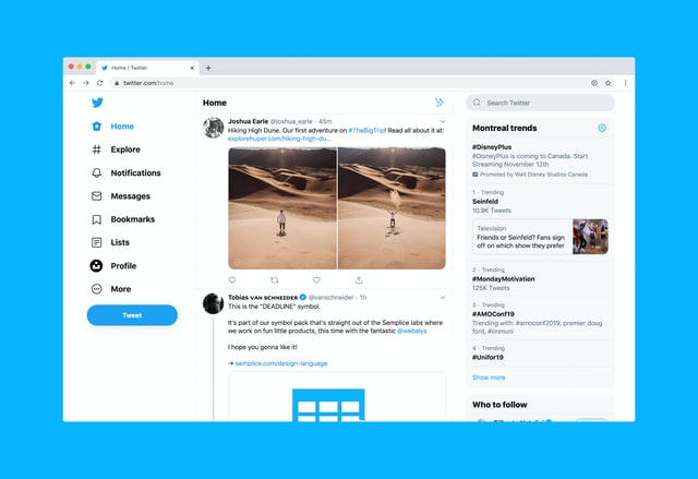 Twitter homepage on desktop