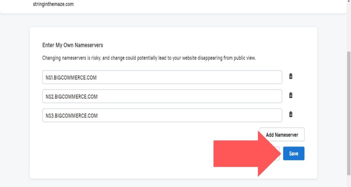 click the Add Nameserver button to add the third BigCommerce nameserver
