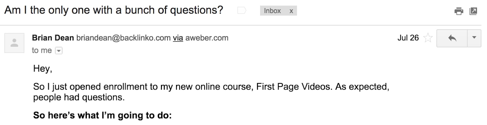 An example of Question email headlines