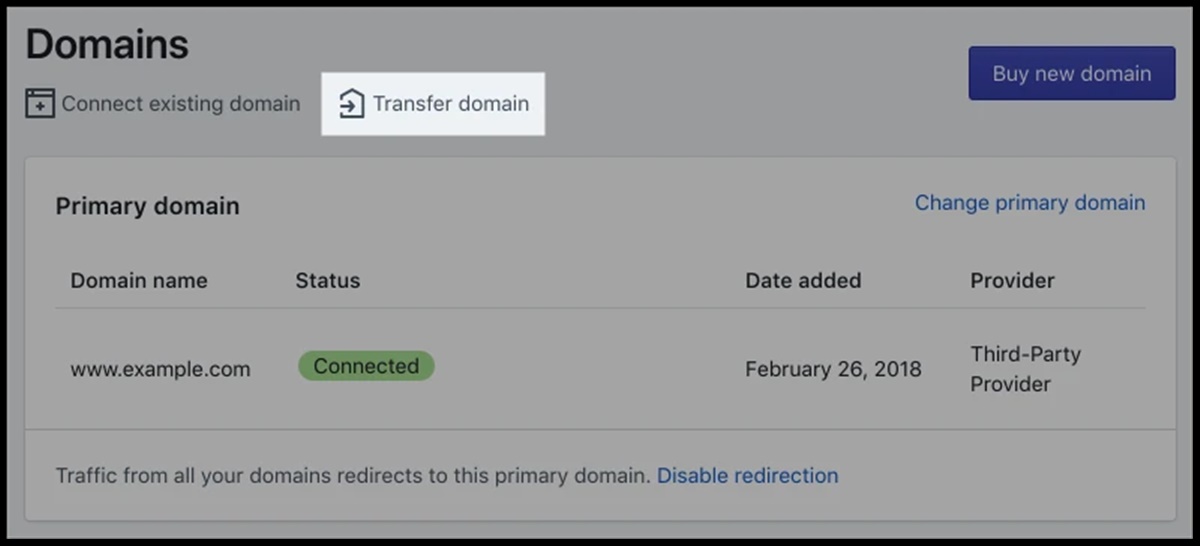 Select Transfer domain