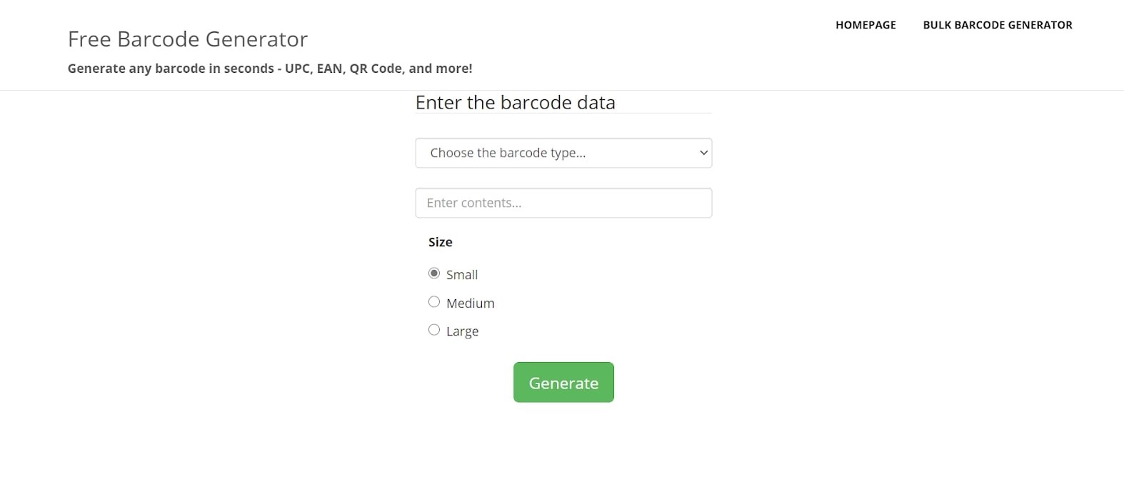 Free Barcode Generator’s simple interface