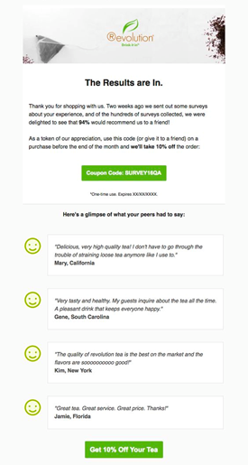 Revolution Tea’s example of a feedback email