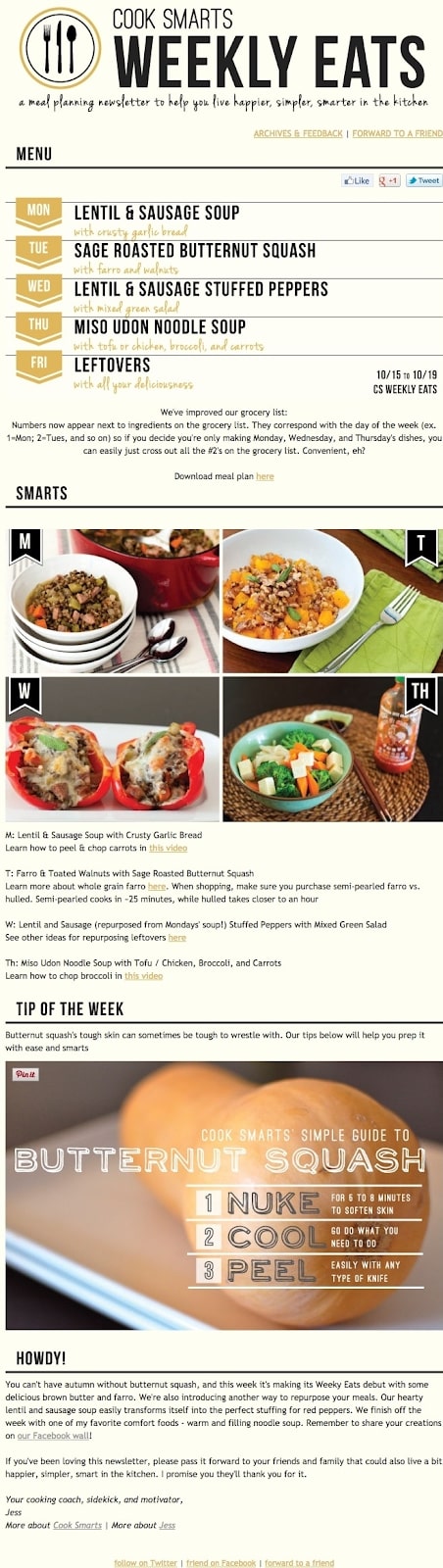Cooks Smarts' Weekly Eats email