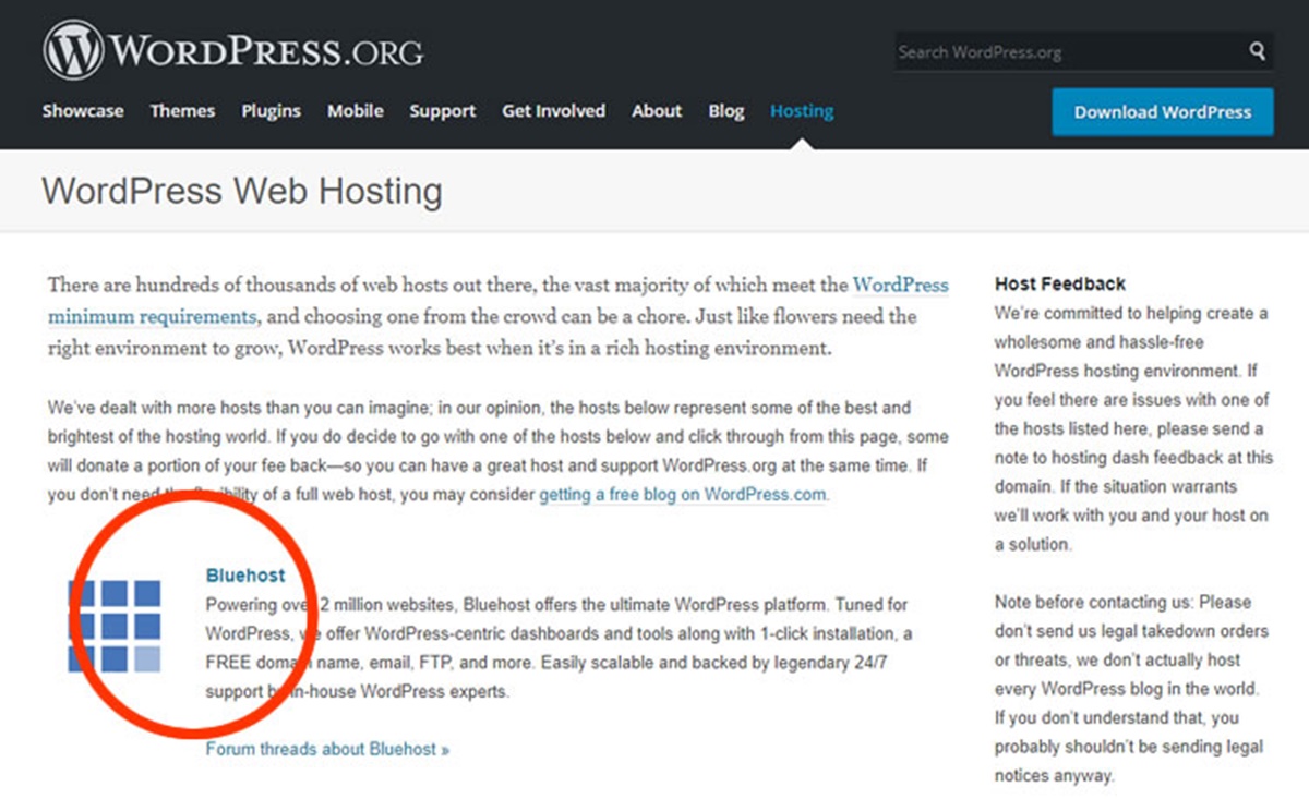 BlueHost is topping the list of WordPress.org server recommendations