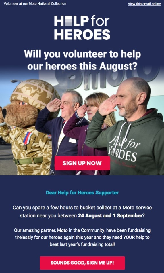 A volunteer email from Help for Heroes