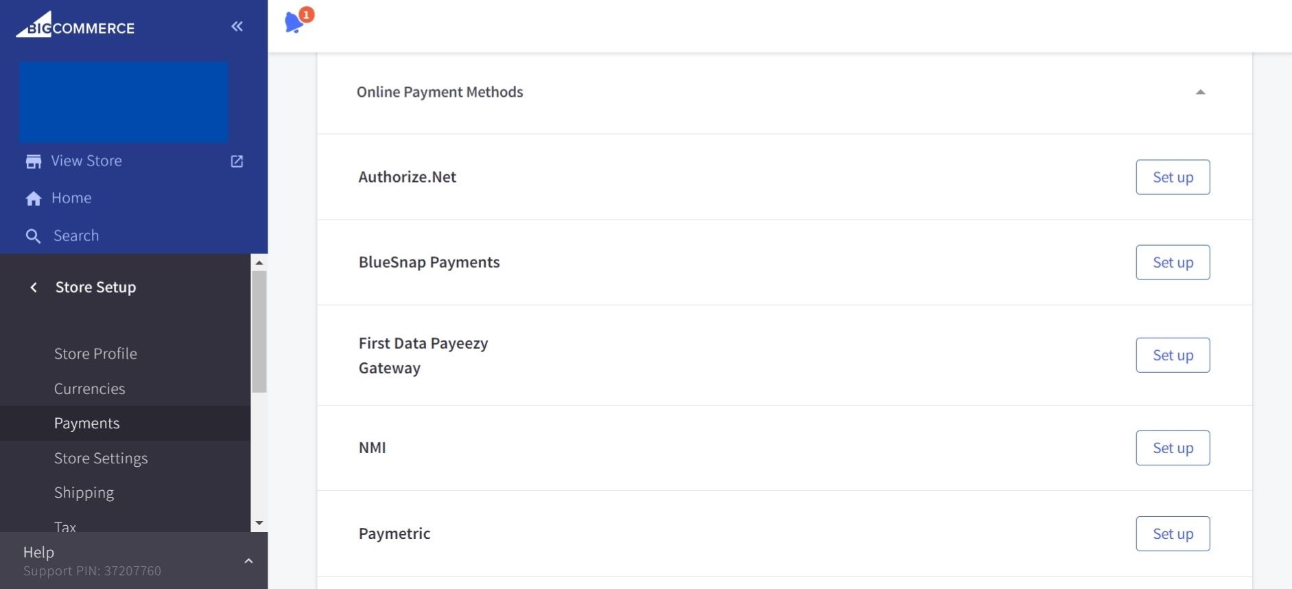 BigCommerce Payment methods