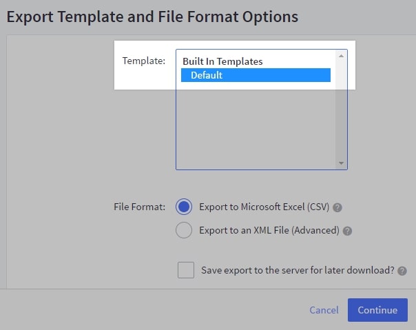 On the next page, select the Default template > Continue.