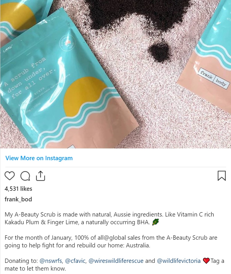 Post from the beauty brand Frank Body on Instagram