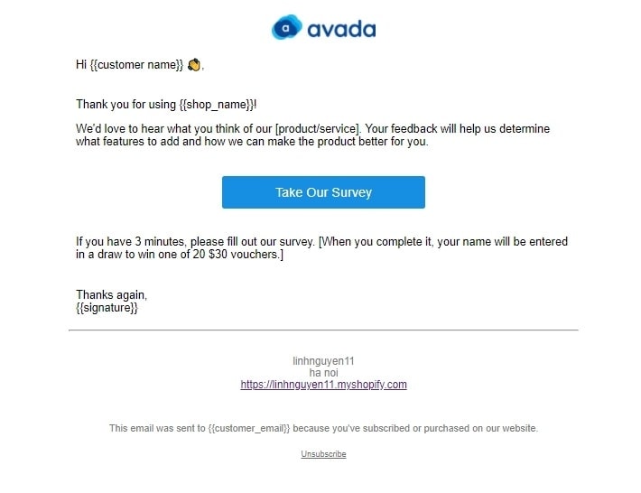 Customer feedback email template