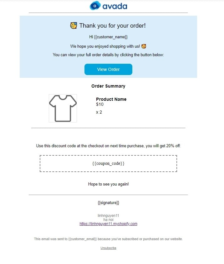 Order confirmation email template