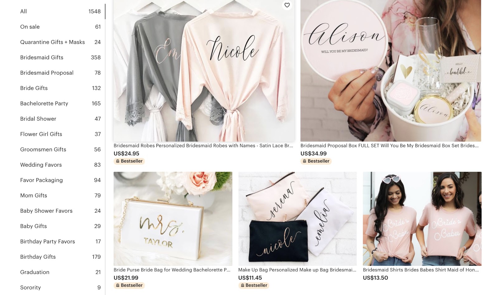 Selling Bridesmaid Gifts on Etsy